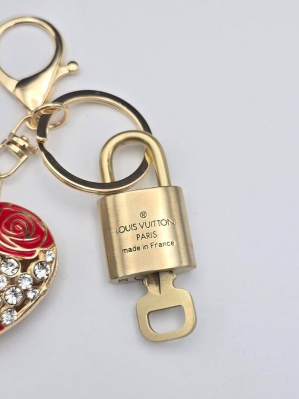 Louis Vuitton Authentic Gold Padlock 🔒Key + Unbranded Heart Keychain Bag Charm - Picture 8 of 10